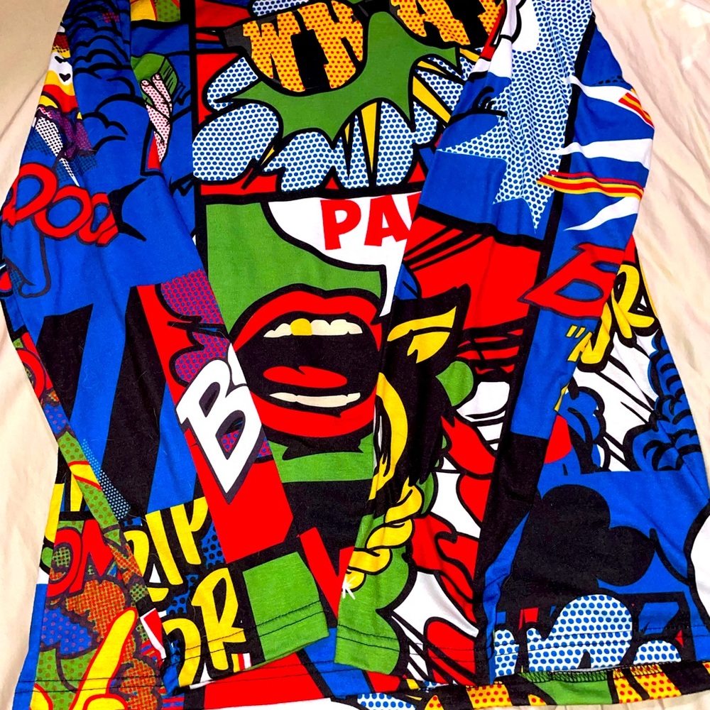 Long sleeve mens comic book print grafetti shirt size medium